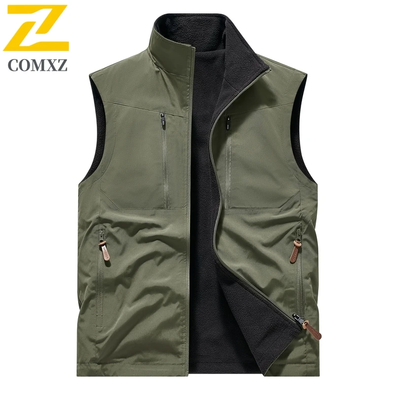 

Fashion Fleece Warm Vest Men's 2025 Autumn high quality 2-sided Wear Plush Vests Jacket Outdoor Fishing Ski Windproof Waistcoat