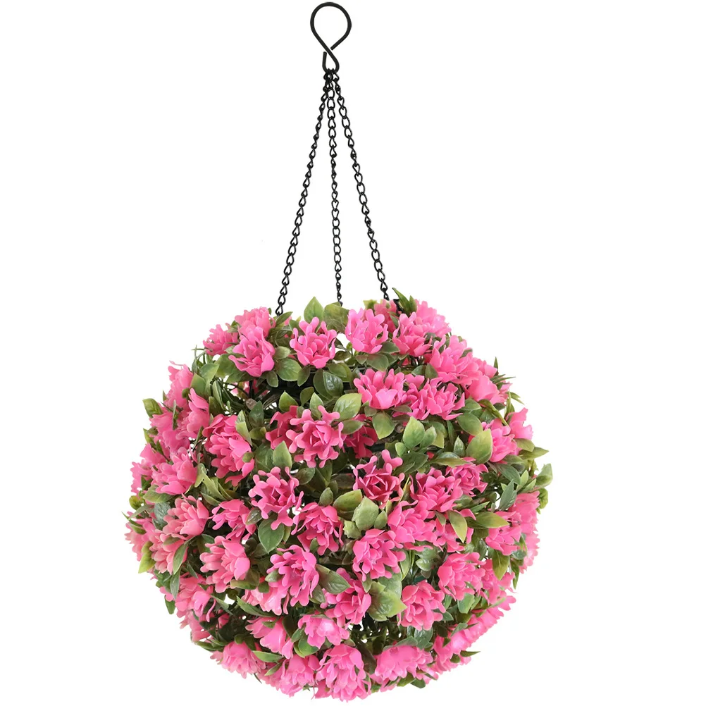 

Pink Balls Artificial Topiary Hanging Outdoor Solar Lights Garden Decoration LED Floral Balls Plants Faux Topiary