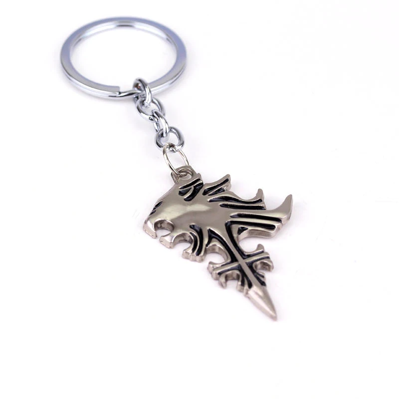 Game Series Cool Final Fantasy Pendant KeyChain Necklace Final Fantasy VII Cloud Wolf Head Logo Metal Exquisite chaveiro