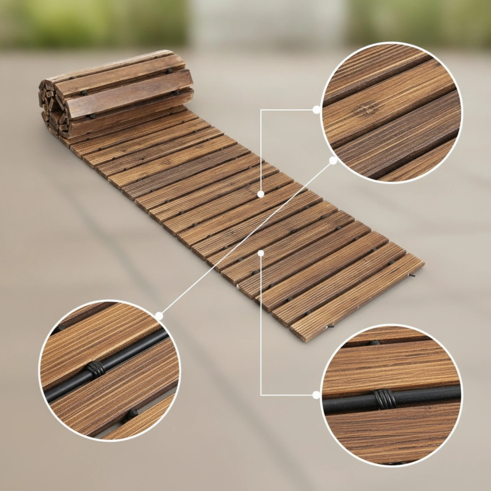 Roll-up Wooden Walkway Temporary Roll-out Garden Mat Slatted Wooden Walkway Space-Saving Sturdy for Backyard, Lawn