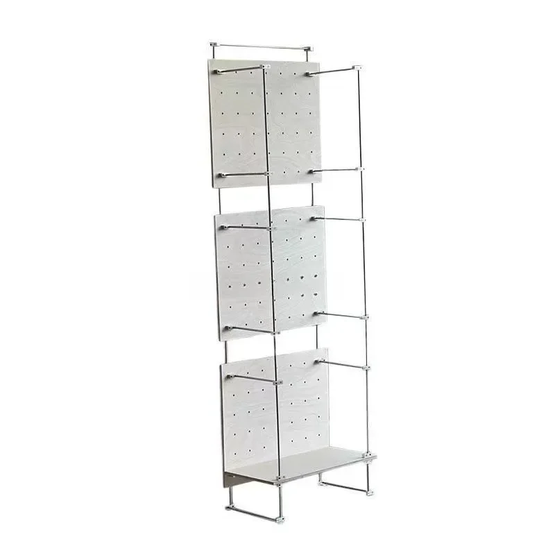 Simple decorative display stand Multi-layer stainless steel ocean plate shelf Birch hole board Optical axis storage rack