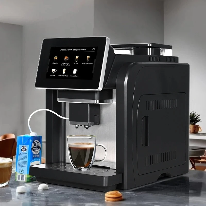 Commercial Espresso Machine - Fully Automatic One-Touch Coffee Maker (Portable, US Plug, French Language Display, 19Bar Pressure