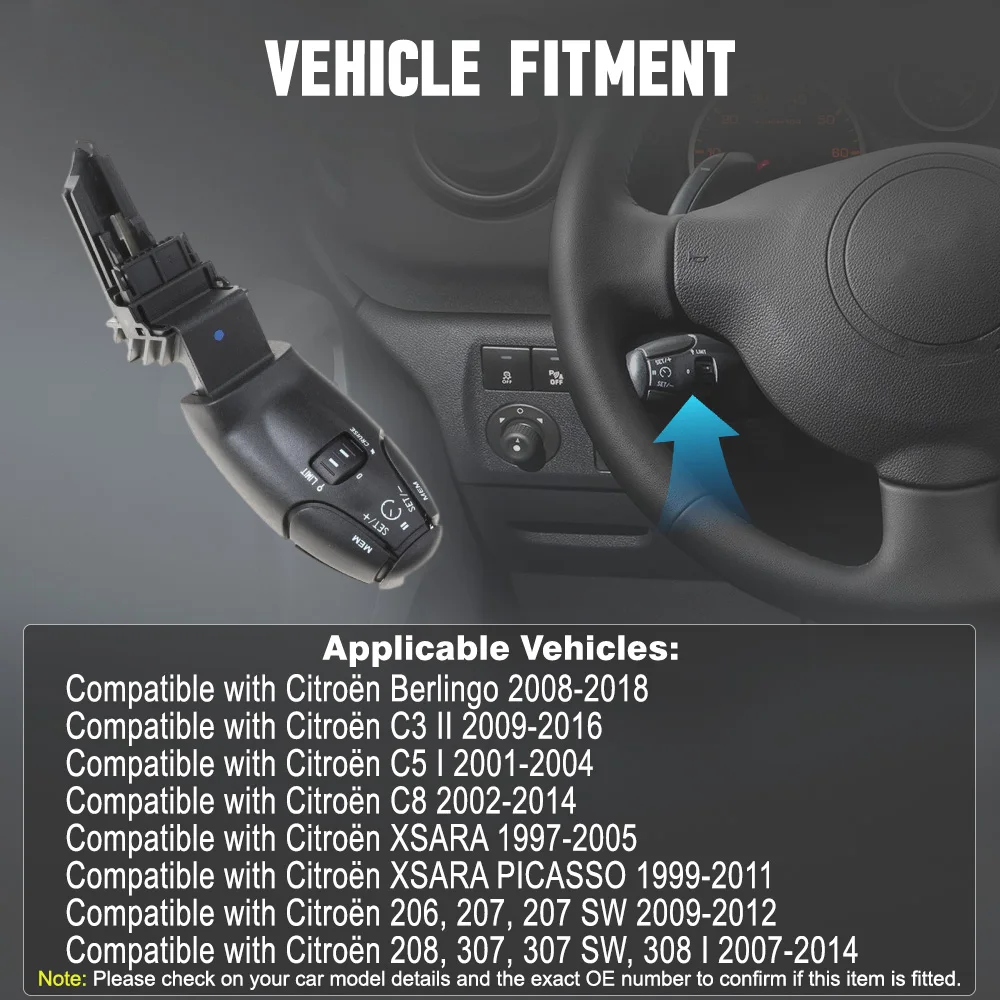 

For Peugeot 307 308 206 207 Citroen C3 C5 C8 Berlingo XSARA Cruise Control Switch 96637159XT
