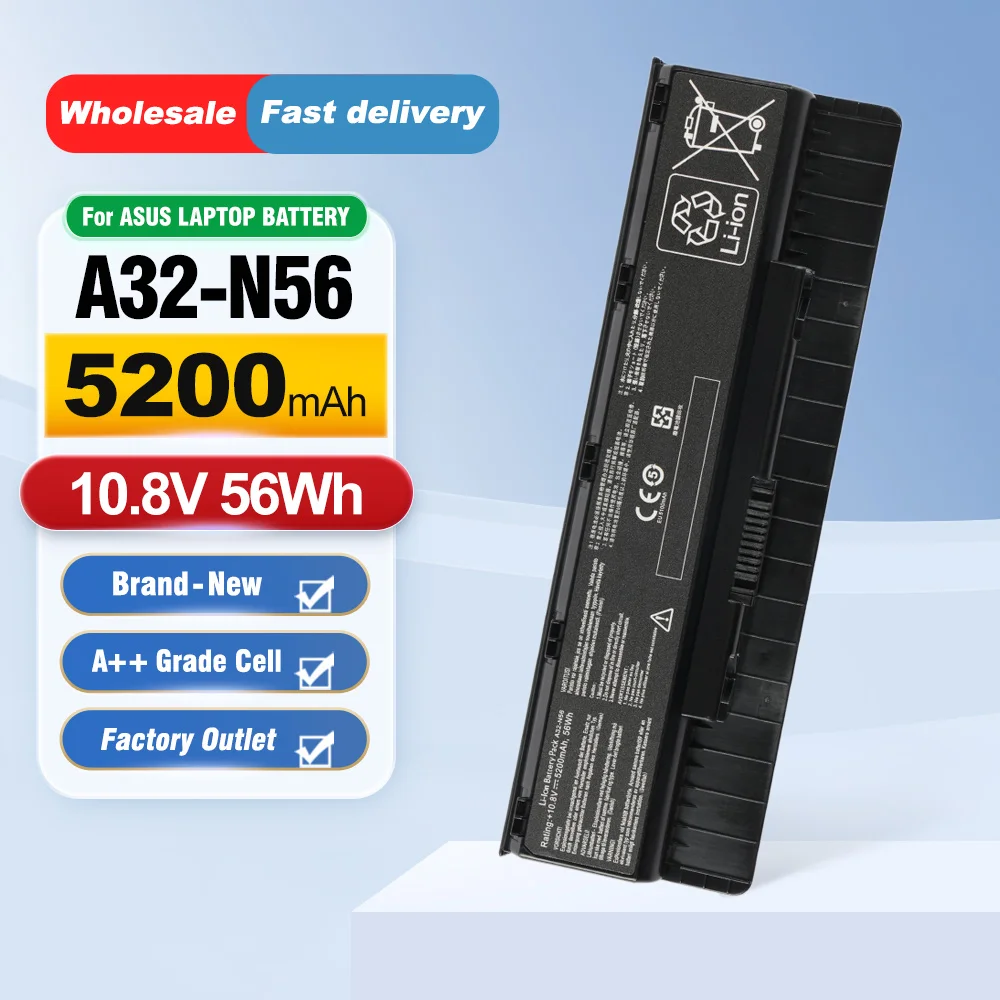 

A32-N56 Аккумулятор для ноутбука ASUS N46 N46V N46VJ N46VM N46VZ N56 N56V N56VJ N56VM N76 N76VZ 10,8 В 5200 мАч