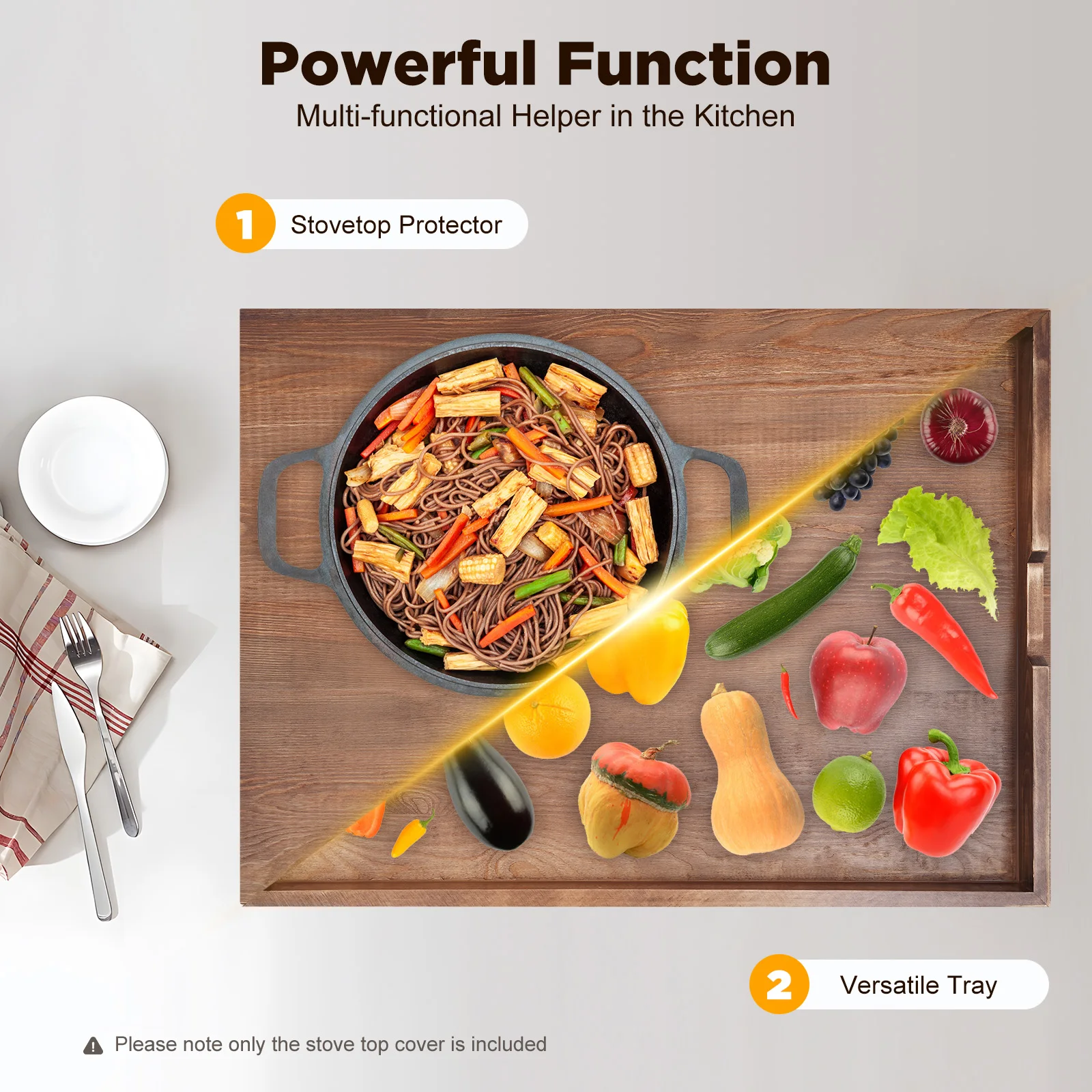 

Noodle Board Stove Covers with Built-In Handles, Durable Extra Thick Pine Wood Handmade Cookware 29.5*22*2.5 Inches for Home