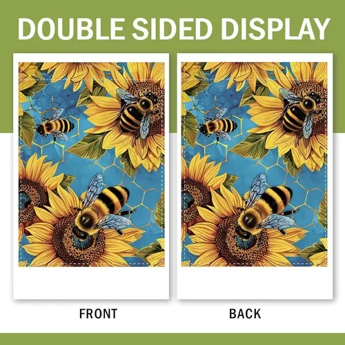 Decorative Bee Sunflower Garden Flag, Artistic Honeycomb Outdoor Yard Banner YYZ