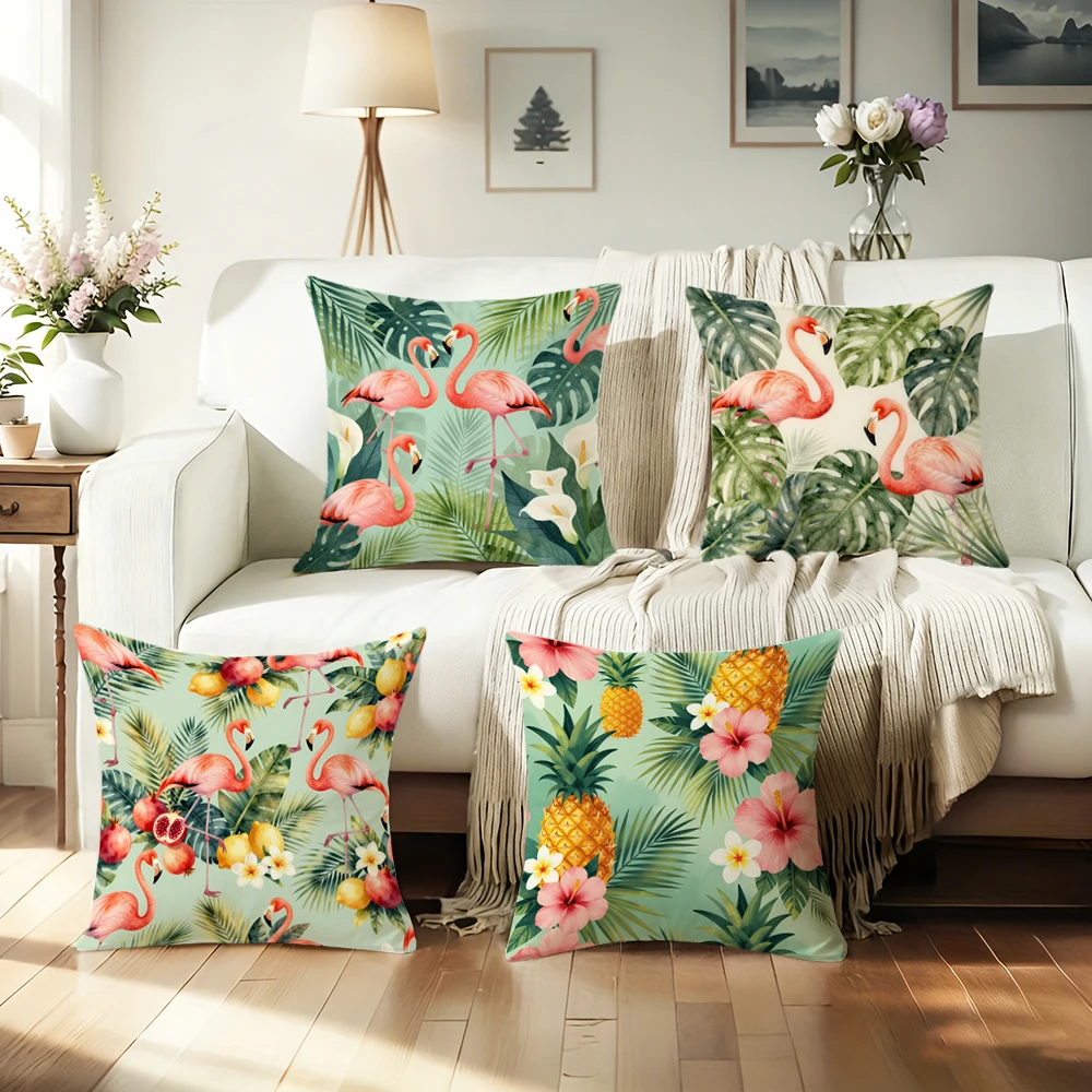 1/4pcs Tropical Print Pillow Covers with Flamingos and Pineapples Sofa cushion cover home bedroom room decoration