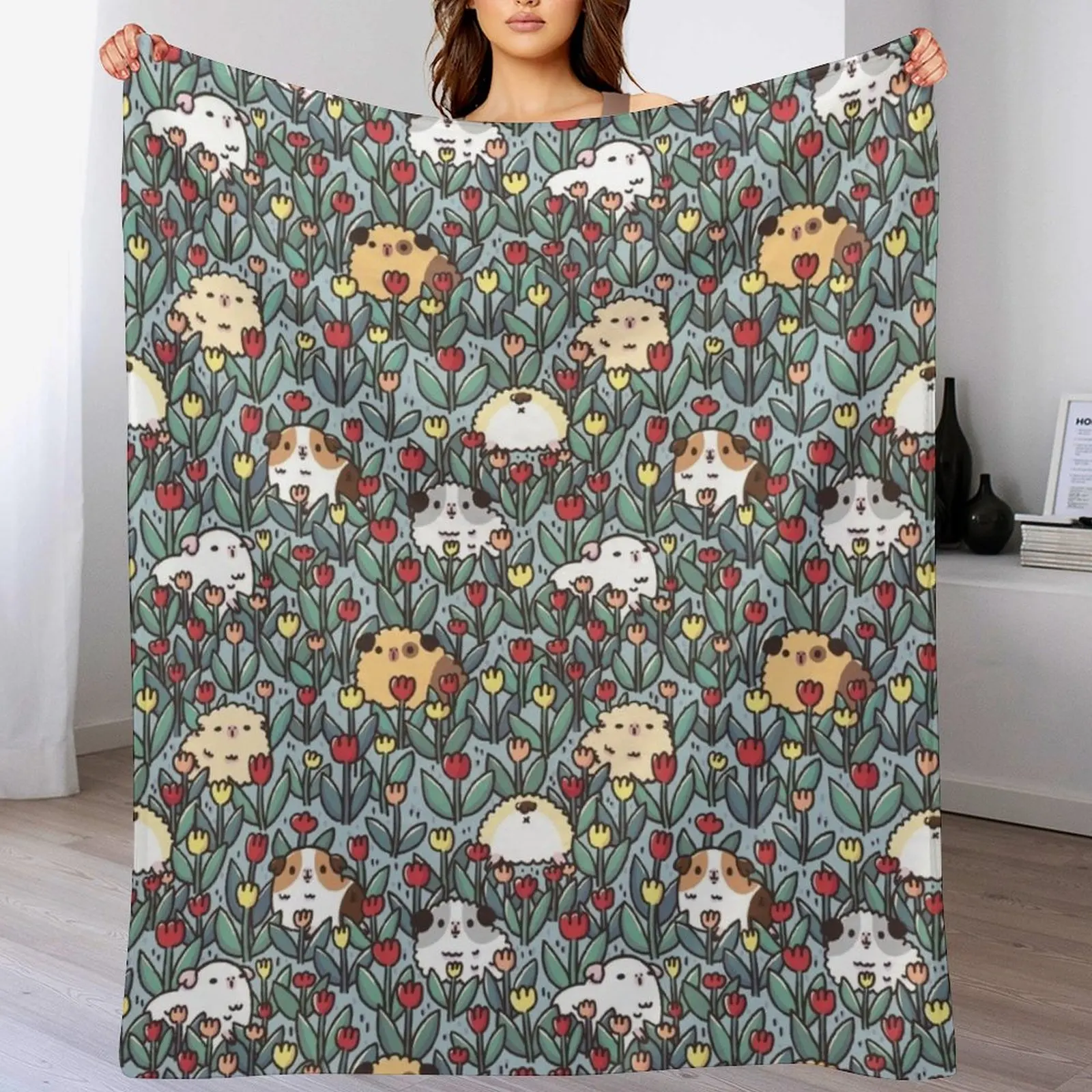 

Teddy Guinea pigs and Flowers Pattern Throw Blanket Luxurious Soft Blanket Holiday Gift for Family