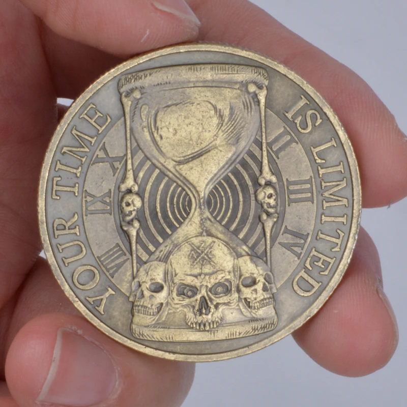 Your Time Is Limited TEMPUS FUGIT MeMeNto Mori Coin Antique Metal Skull Coin Remind Carrying Inspirational Stoic Coins