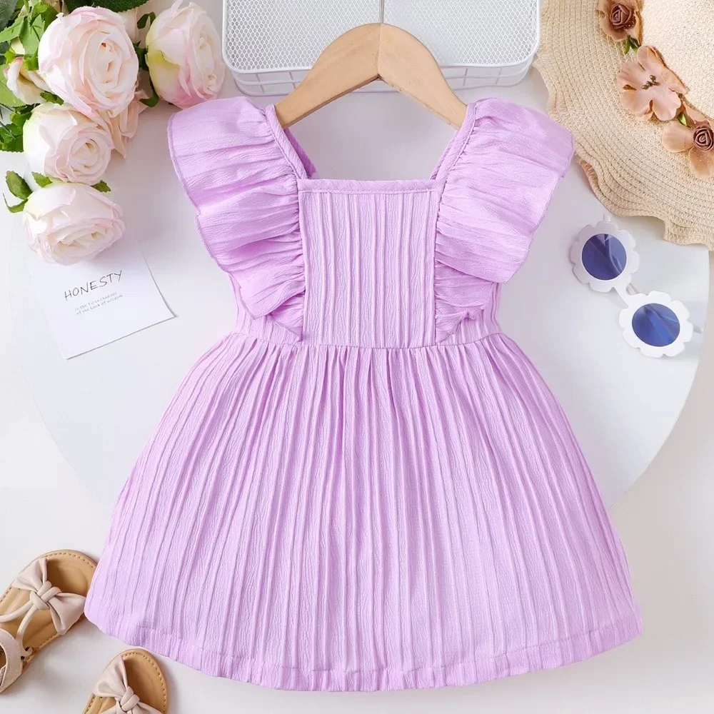 Dress for Toddler Baby Girl 3-24 Months Folding Fabric Flutter Sleeve Botton Design Dress Summer Clothes Infant Baby Clothing