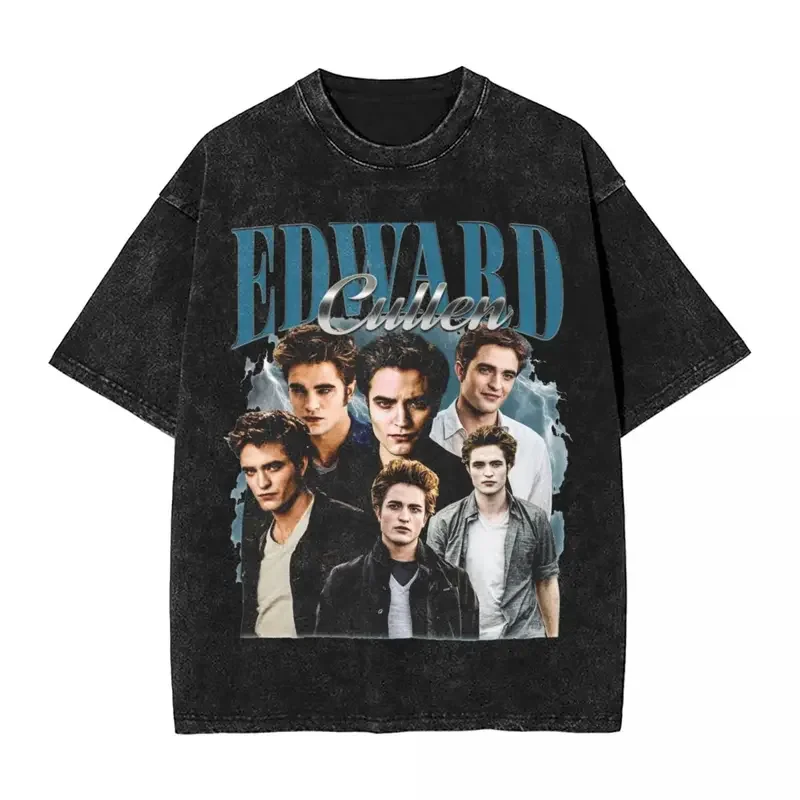 Edward Cullen Retro 90 omaggio Twilight Washed T-shirt Streetwear Hip Hop T-shirt Robert Pattinson Tees for Men Women Cotton