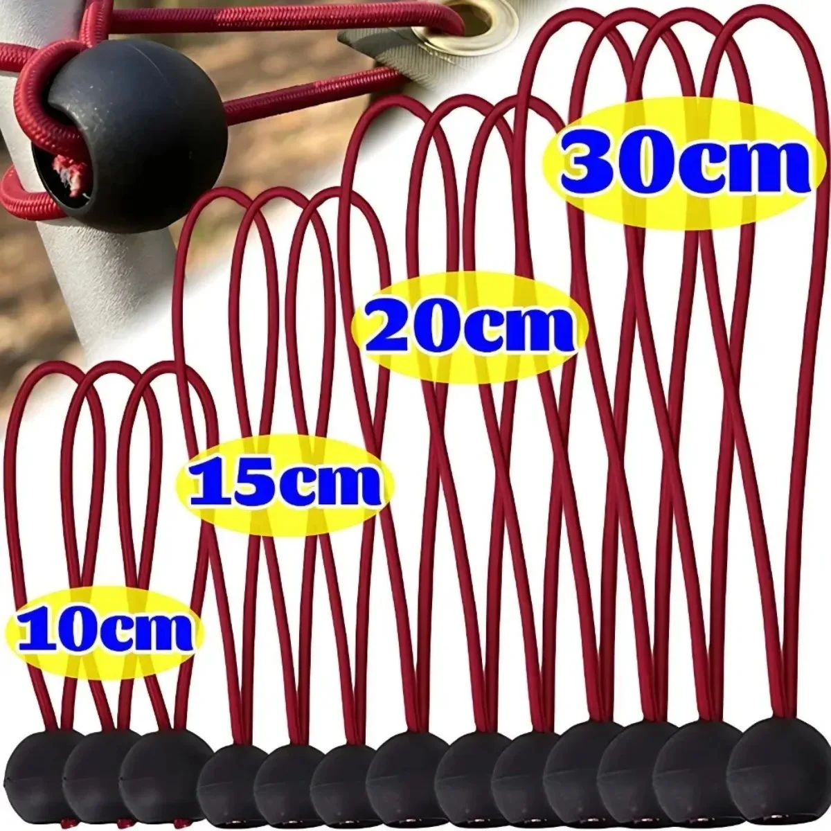 Image of Multifunktionales Bungee-Seil Zeltbefestigungsschnur Elastische Spannband Schnalle für Markisen Autoabdeckungen Schlafsäcke Camping-Zubehör