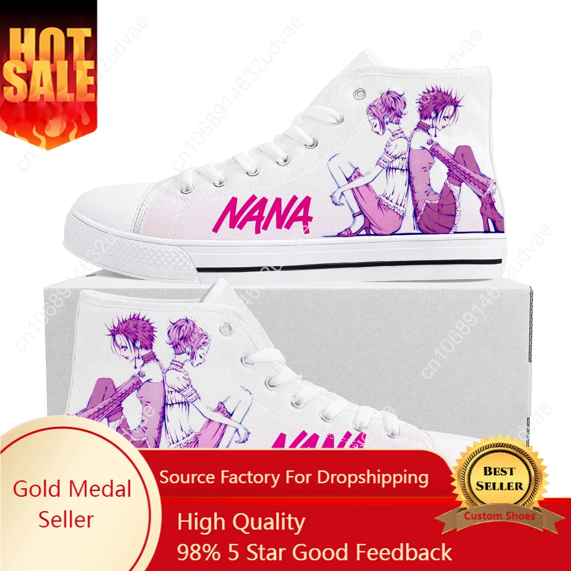 

Shoujo Manga NANA Osaki Komatsu Comics High Top Sneakers Mens Womens Teenager Canvas Sneaker Casual Couple Shoes Custom Shoe