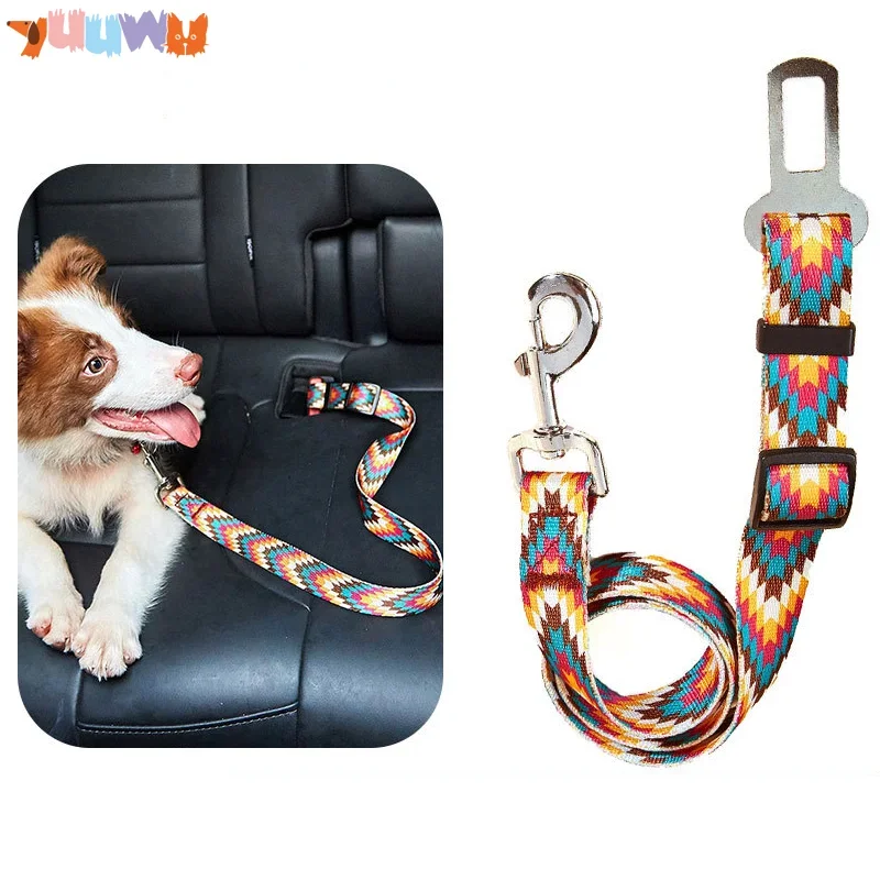 

Printing Tide Pet Car Seat Belt Adjustable Chihuahua Harness Leash Straps Traction Rope Nylon Webbing Accessories Dog Pets Items