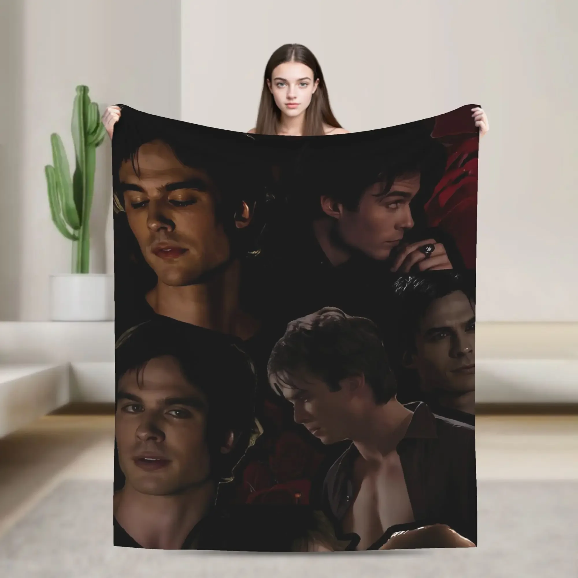 

The Vampire Diaries Flannel Throw Blanket Soft Warm Damon Salvatore TV Series Bedspread Sofa Cover Home Textile