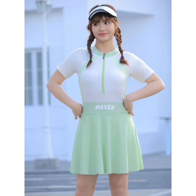 Minsu 2025, nuevo traje de baño con falda de una pieza, calzoncillos tipo bóxer conservadores de talla grande, parque acuático para natación