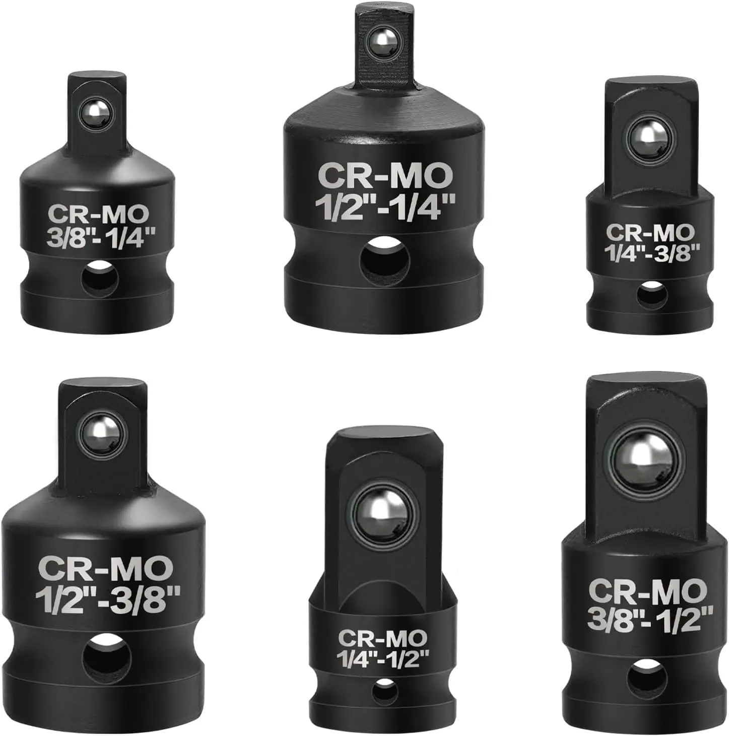 6個入りインパクトソケットアダプターセット 1/4インチ 3/8インチ 1/2インチ クロムバナジウム鋼 ラチェットキット (ブラック)