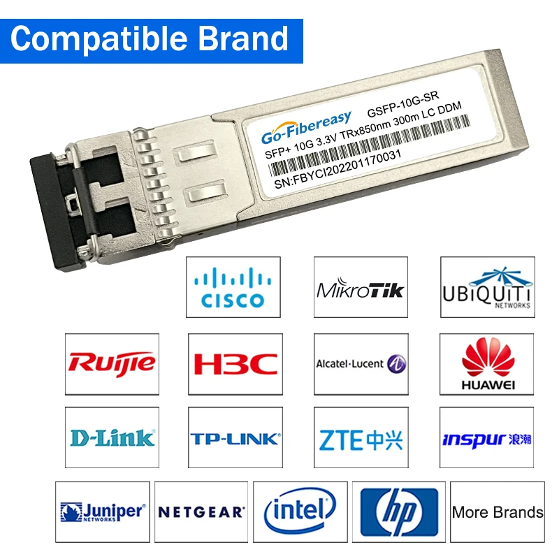 10G SR SFP+ Module Multimode Duplex LC 850nm 300m SFP Fiber Transceiver SFP-10G-SR Compatible with MikroTik,Ubiquiti,Dell.Switch