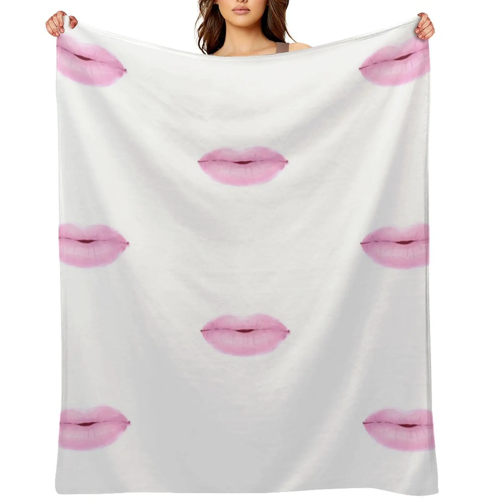 

Soft Pink Cute Thick Lips Watercolor Painting Throw Blanket for winter Furrys Extra Large Throw Cute Blankets