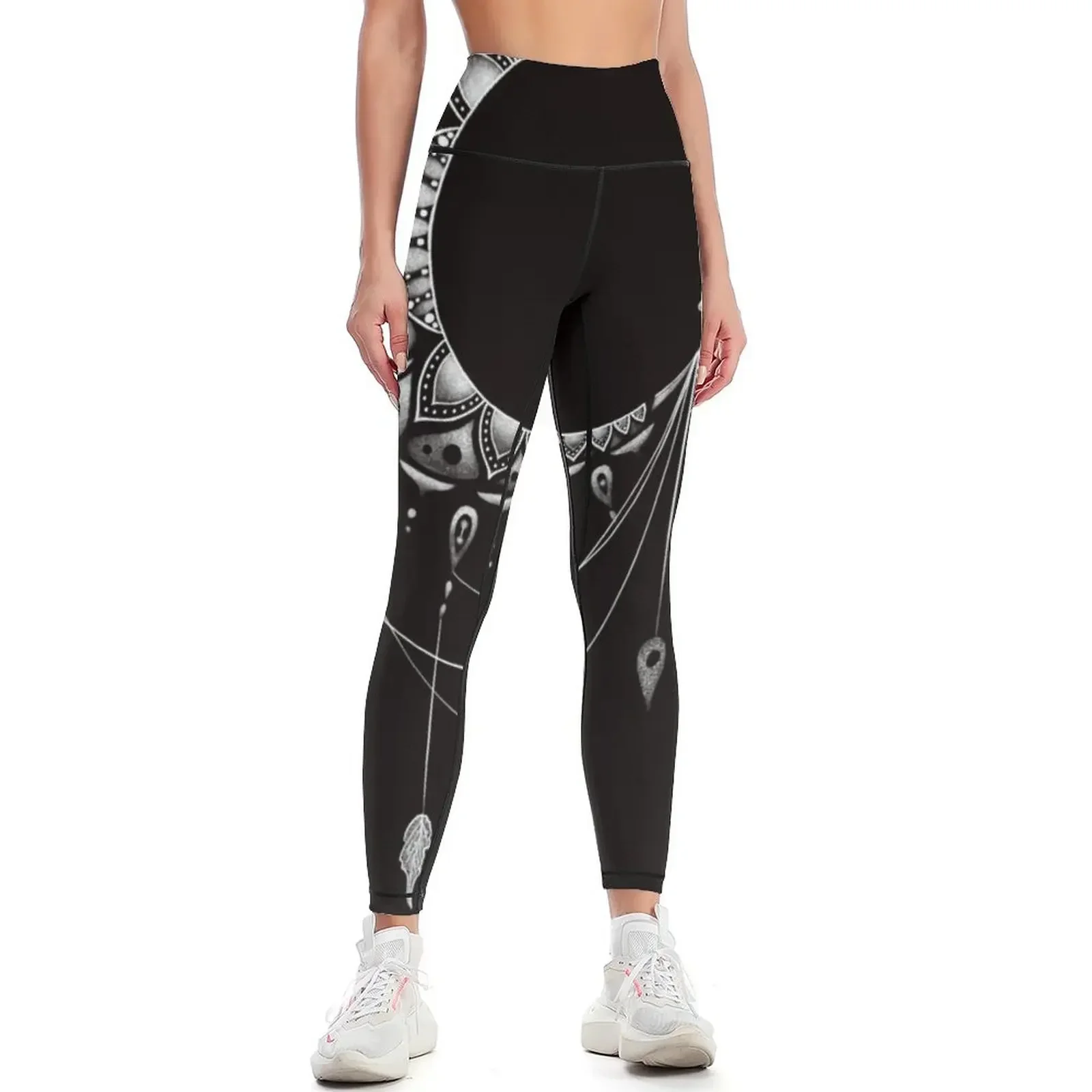 

Intricate Half Crescent Moon with Dragonfly Tattoo Design Leggings Sports pants for trousers sports shirts gym Womens Leggings