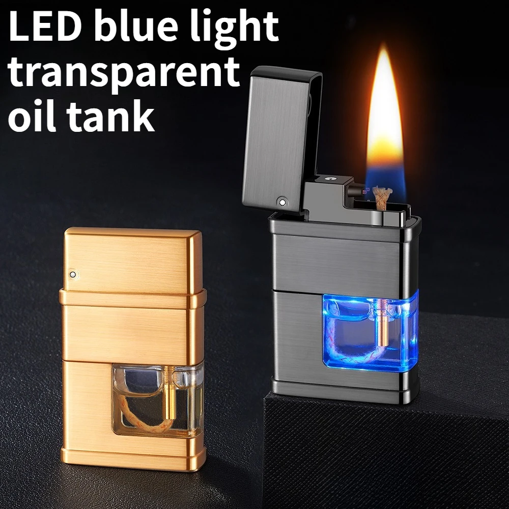 High-value Black Technology Voice Controlled Portable Visual Oil Tank Lighter  Four Ignition Methods Cigarette Accessories