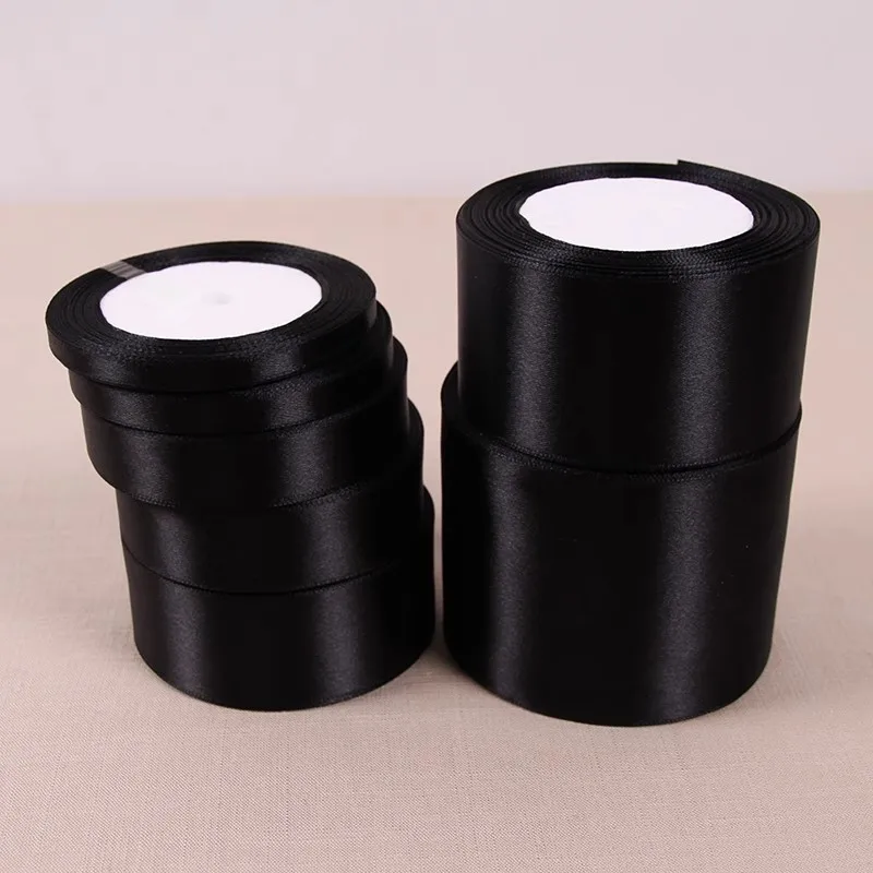 Black Single Face Satin Ribbon 6-10-12-15-20-25-40-50mm Gift Packaging Tape Christmas Halloween Birthday Party Decoration