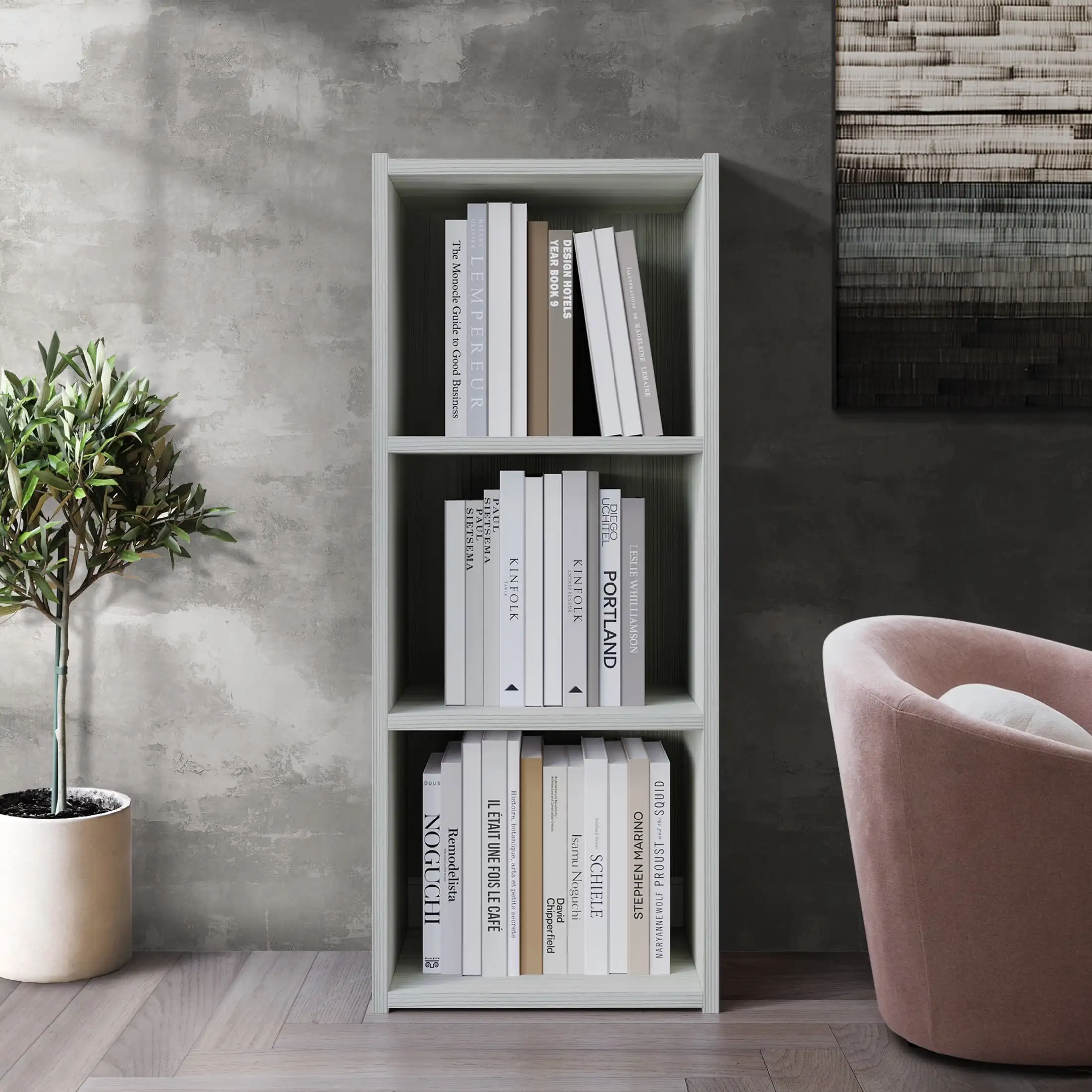 Classic 3-Cube Open Shelf Wood Bookcase, Light Grey