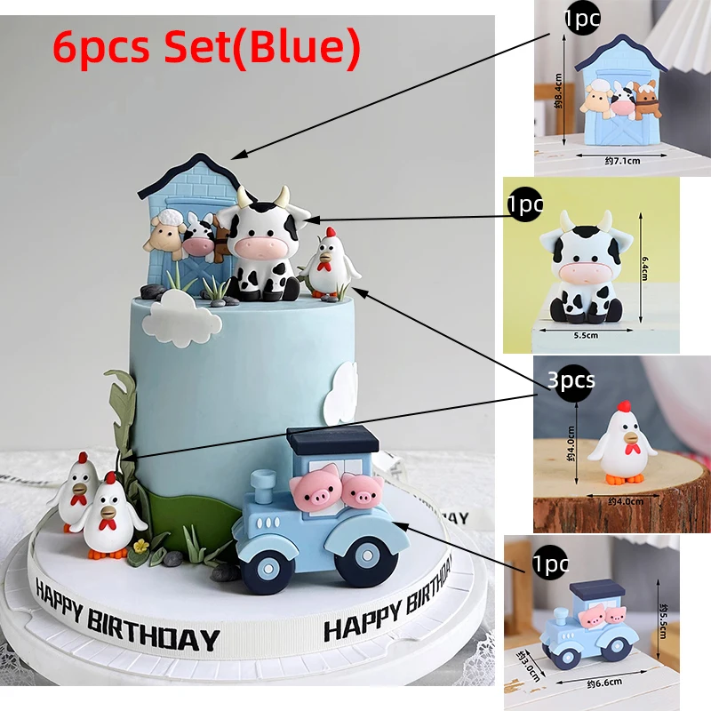 Bauernhoftier-Kuchenaufsatz, Kuh, Schwein, Bergrinder, Küken-Kuchendekorationen für Babyparty, Kinder, alles Gute zum 1. Geburtstag, Partyzubehör – Detail 25