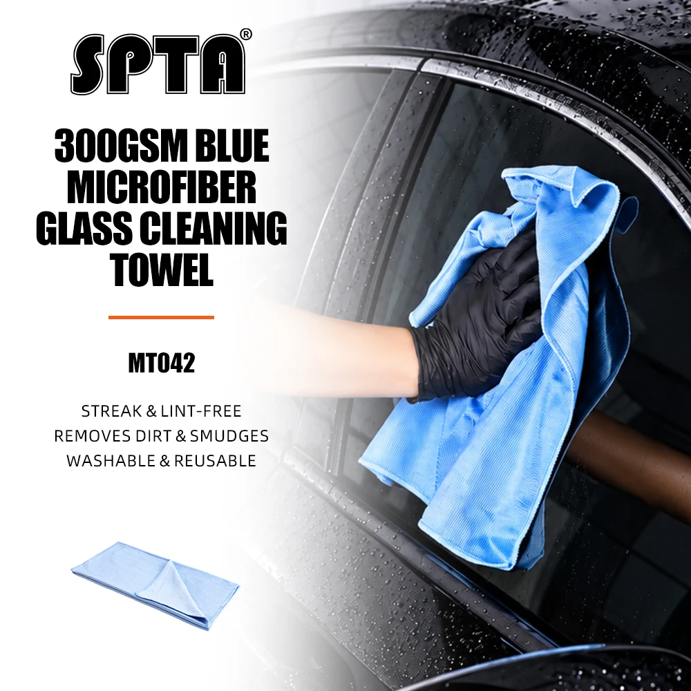 SPTA MT042 Glass Cleaning Microfiber Towel,1PC Blue 300GSM Detailing Towel to Polish Mirrors, Lint Free and Streak-Free