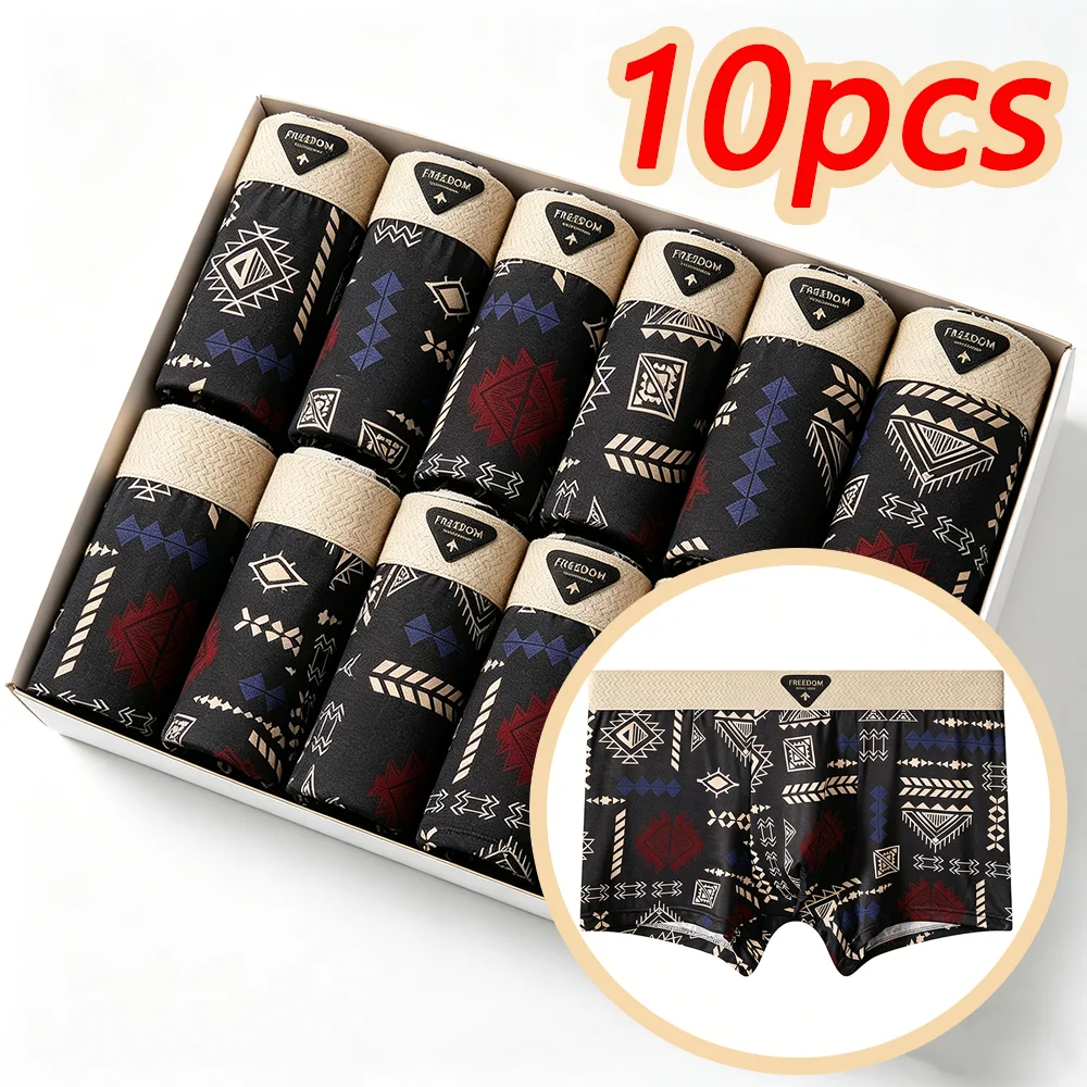 

10pcs Men's Underwear Cotton Boxer Shorts Plus Size 5XL Underpants Breathable Sexy Slim Panties Print Lingerie Wholesale