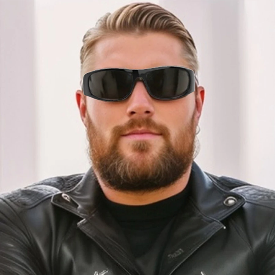 

Super Dark Sunglasses for Men Black Wrap Around Sun Glasses UV400 Protection eyewear W8005