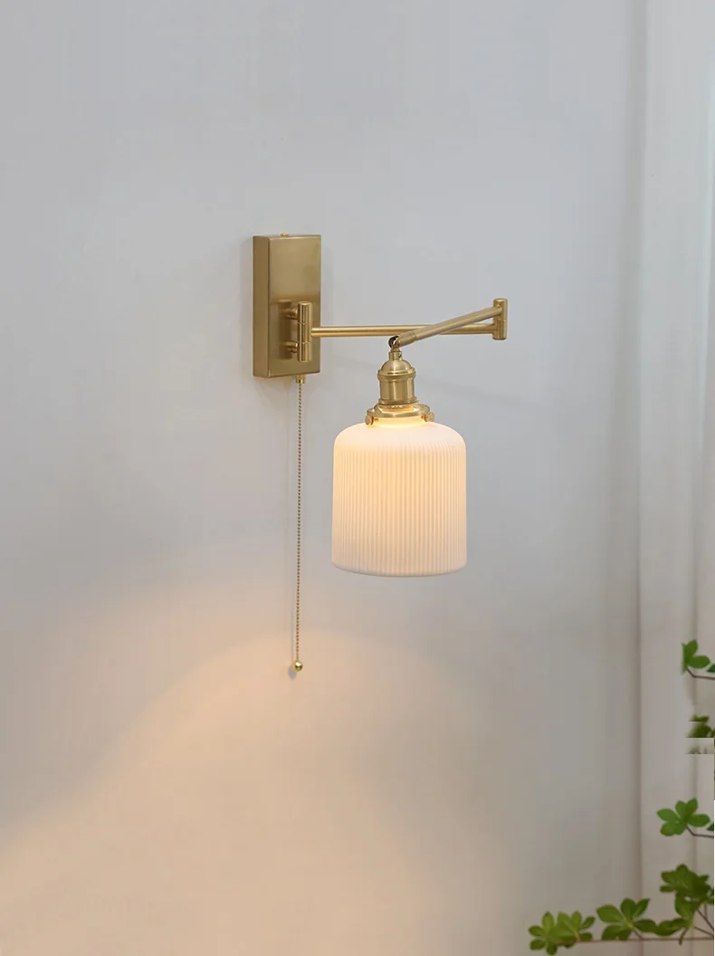 IWHD Nordic Modern LED Wall Sconce Left Right Rotate Pull Chain Switch Bedroom Restaurant Bar Beside Lamp Ceramic Stair Light