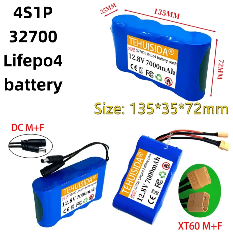 

Lifepo4 32700 Battery Pack 4S1P 12.8V 7000mAh with 4S 40A Balanced BMS for Electric Boat and Uninterrupted Power Supply 12V