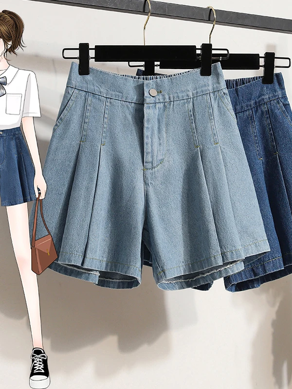 

plus Size High Waist Casual Denim Shorts Summer Loose Fit Wide Leg Jeans Brand Buckle Hot Pants Women's Premium Fashion