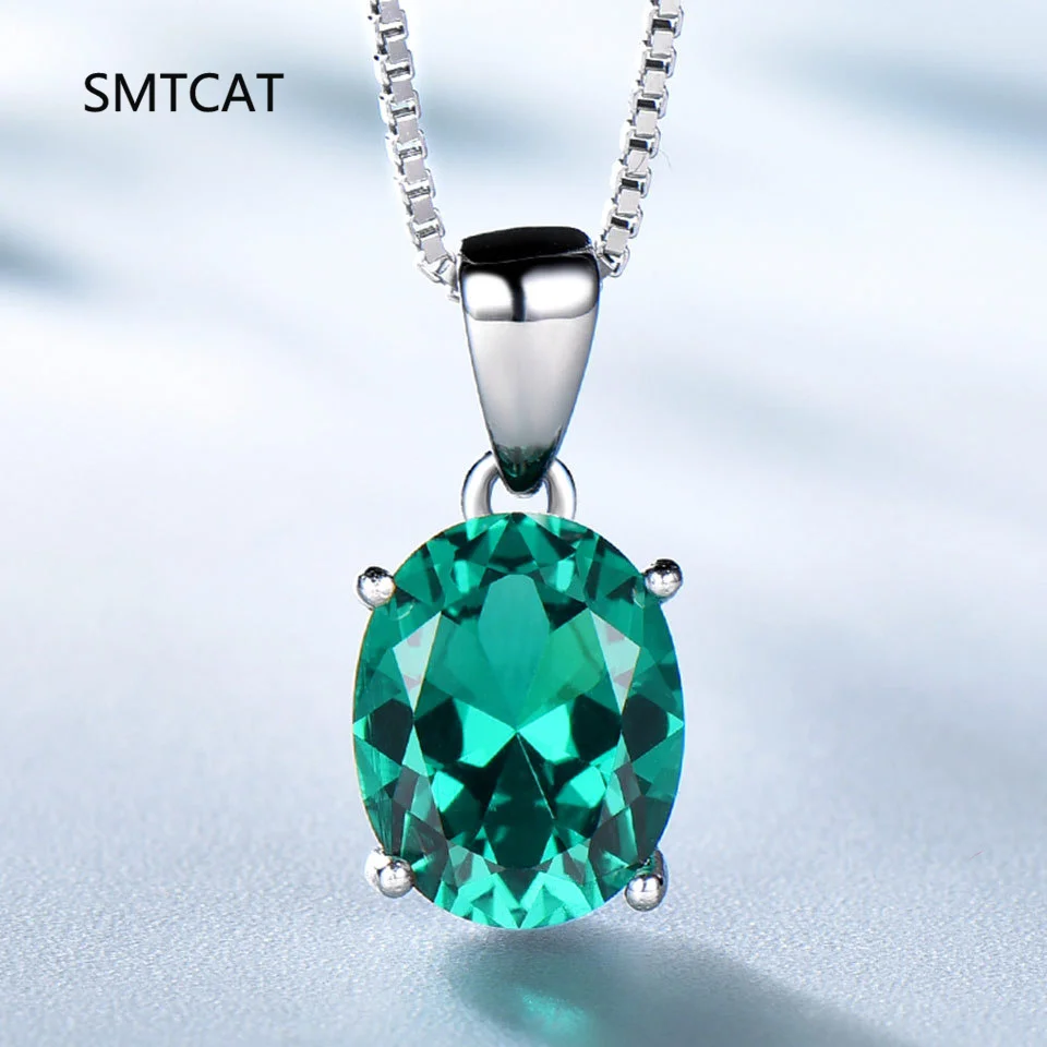 

1.7ct Oval Green Simulated Nano Emerald 925 Sterling Silver Pendant Necklace for Women Gemstone Jewelry Choker Colar de Prata