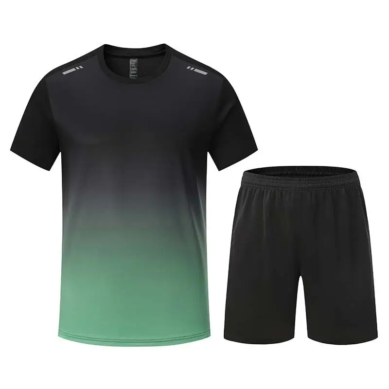 Duas peças de fitness terno definido para adulto, gradiente cor, secagem rápida, respirável, solto, corrida, ginásio, treino, shorts, t-shirt, MM717, M-5XL