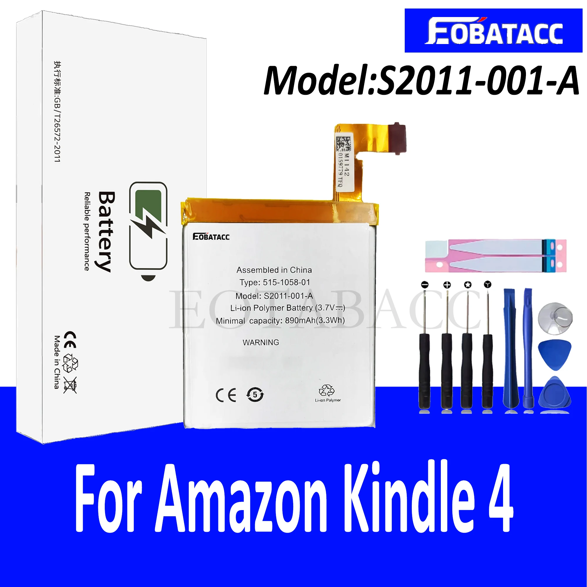 

Replacement Battery 890mAh S2011-001-A For Amazon Kindle 4 5 6 D01100 515-1058-01 MC-265360 DR-A015 Batteries