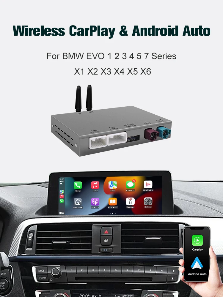Kabelloses CarPlay Android Auto für BMW X3 F25 G01 X4 F26 EVO-System 2017-2019 mit Mirror Link AirPlay Car Play Rückfahrkamera BT GPS
