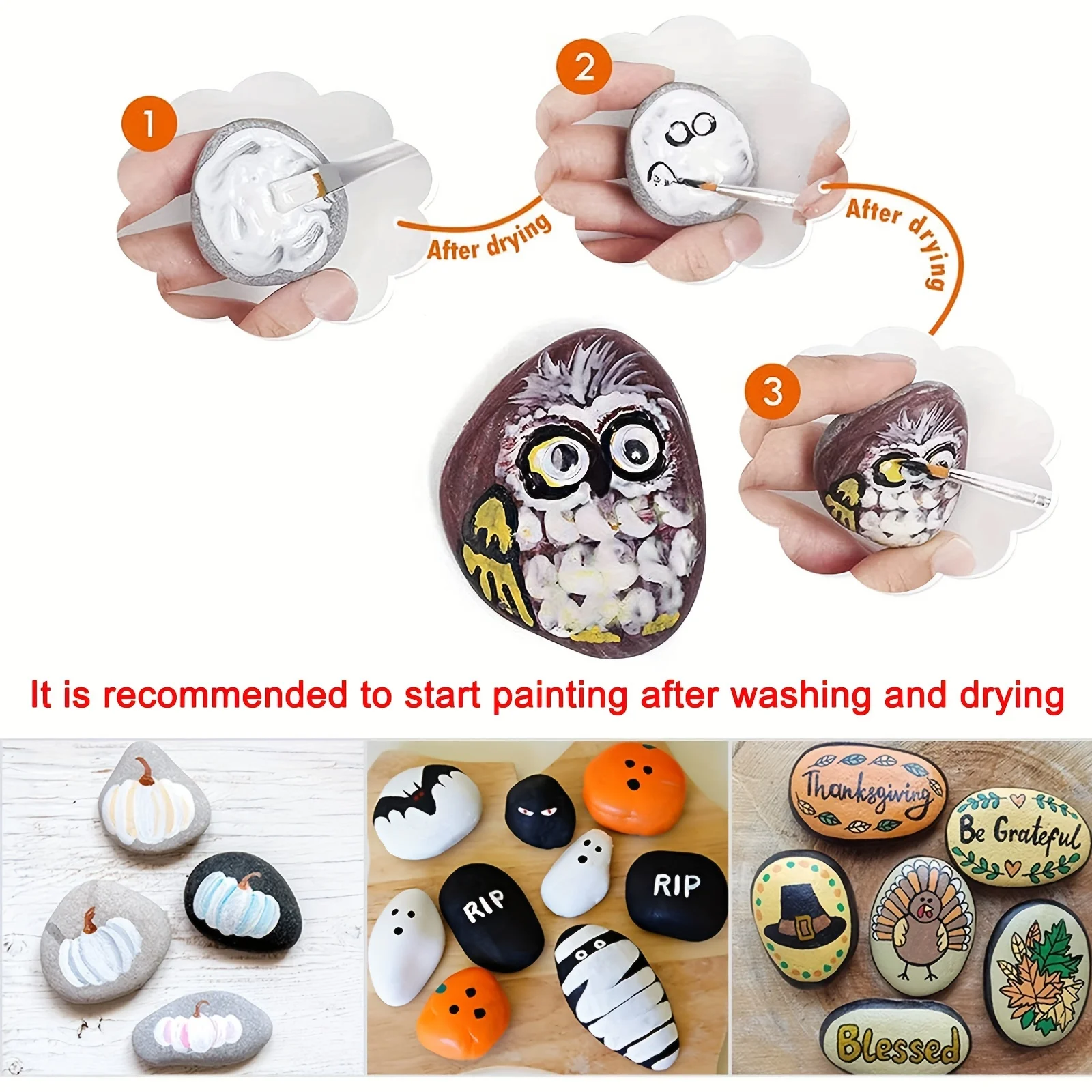 12 hand-painted river stones for art, craft and garden decorations, ideal for DIY projects and outdoor landscape design