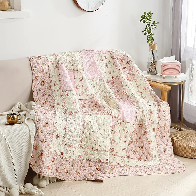 

Floral Patchwork Cotton Quilt 1-Piece Quilted Blanket for Bed Bedspread on the Bed Summer Coverlet Twin Size Sofa Cover