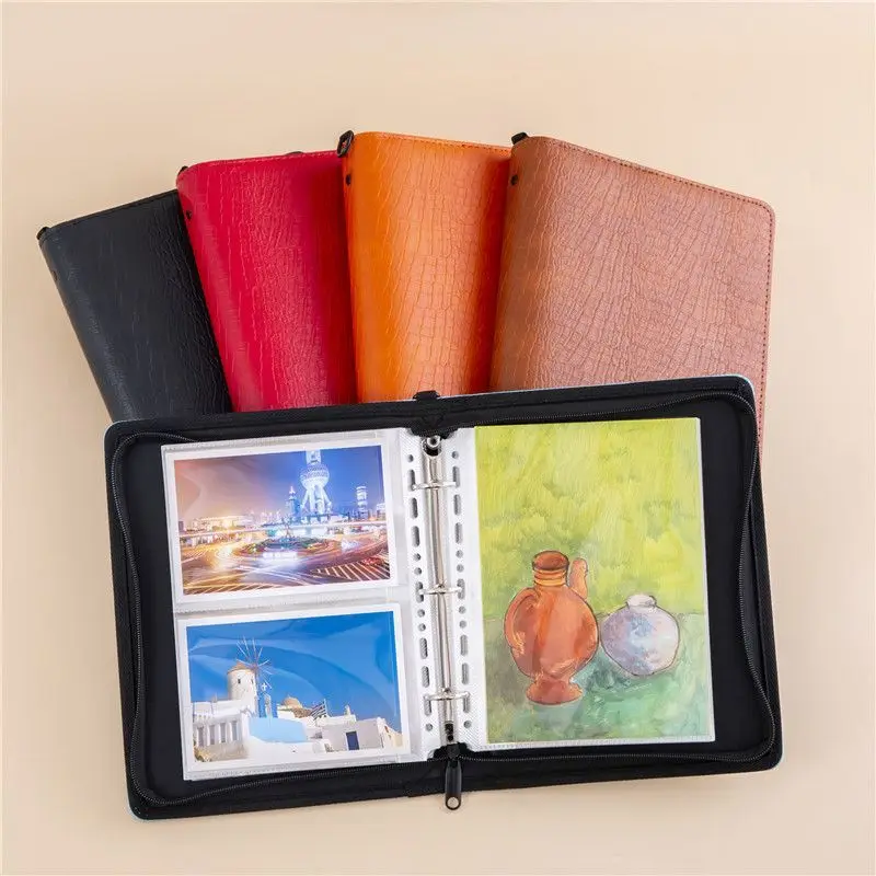 Crocodile Embossed A4/A5 PU Leather Zippered Binder – Loose-Leaf Ring Album  for Photos, Music, Documents, Cards & Art