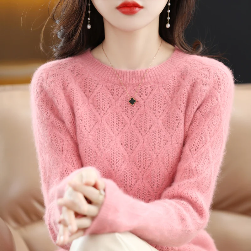 Autumn and Winter 2022 New Women\'s Sweater 100% Mink Cashmere O-Neck Knitted Pullover Korean Fashion Soft Women\'s Top