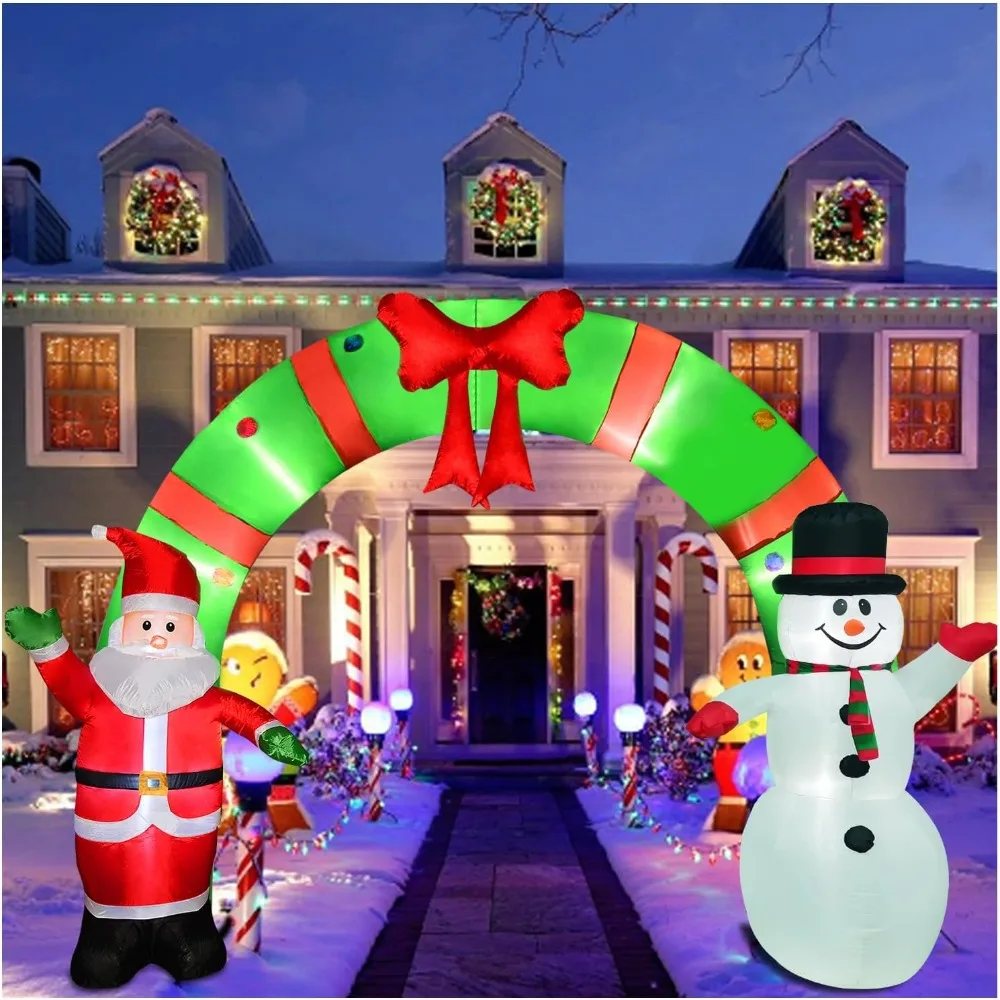 

12 Ft Lighted Christmas Inflatable Archway, Inflatable Santa Claus and Snowman Arch Indoor and Outdoor Holiday Decorations