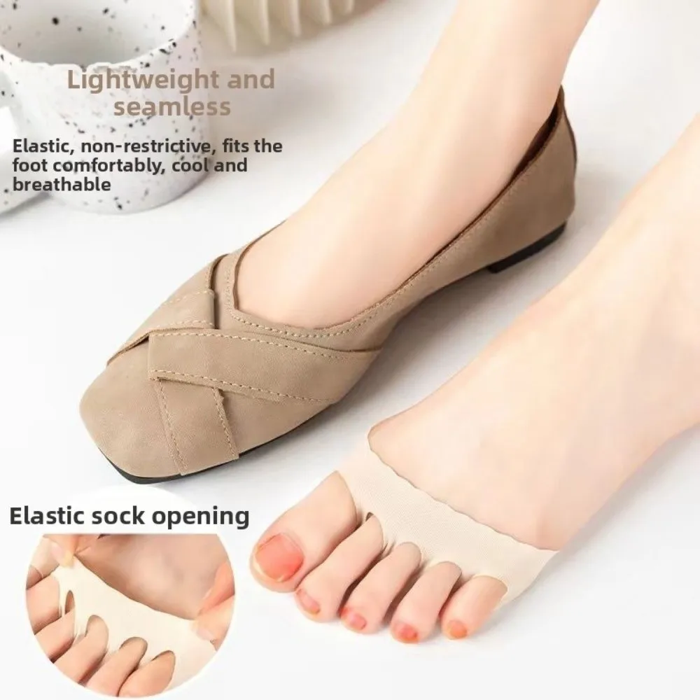 Anti-slip Invisible Forefoot Pad Ice Silk Breathable Half Foot Socks Five Toes Insoles Half Size Forefoot Cushion for High Heels