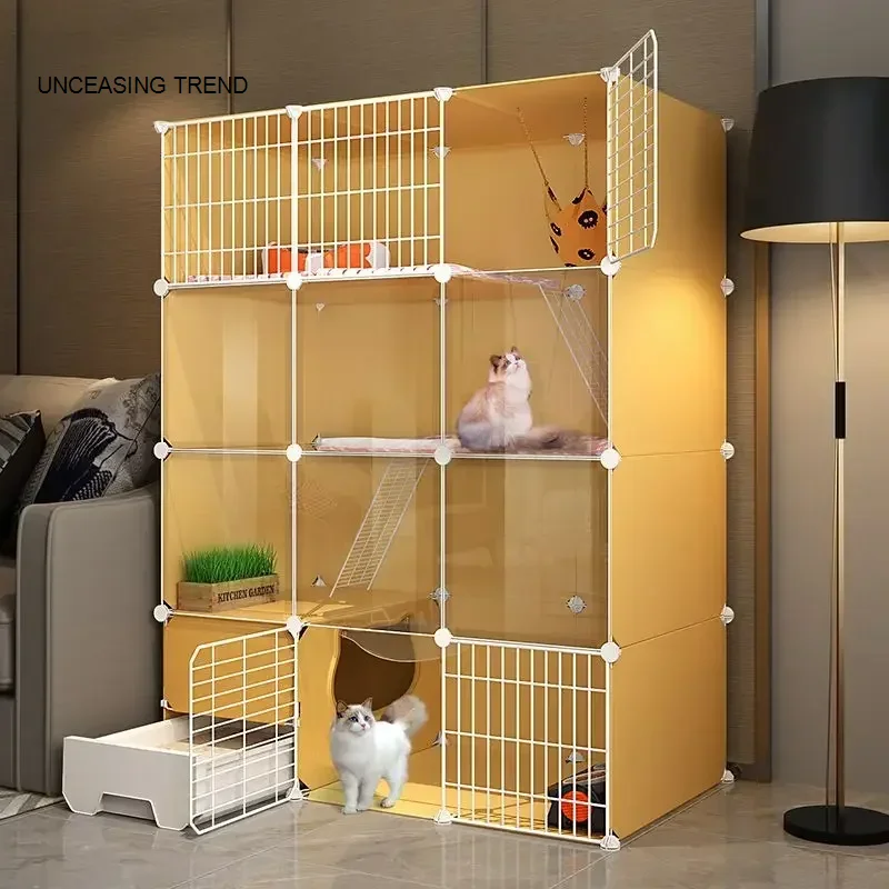 

Household Indoor Cats Cages Transparent House Living Room Balcony Pet Cat Fence with Toilet Cat Litter Box Pet Villa Pet Cage