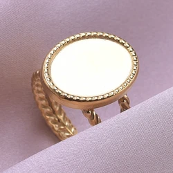 Geometry Oval Base Dable Layered Twists Open Adjustable Stainless Steel Rings For Women Men Accessories Vintage Finger Jewelry