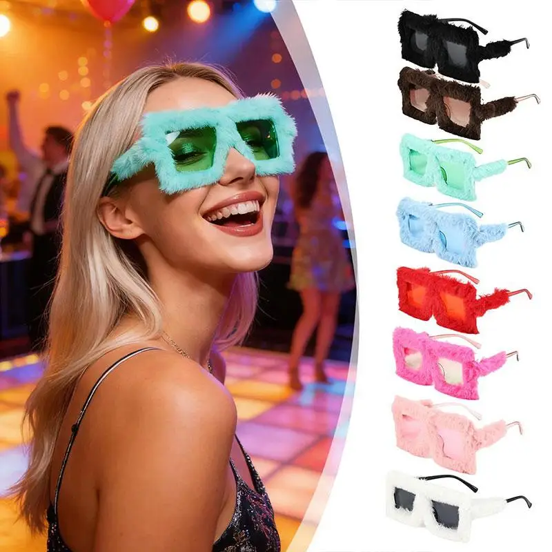 

Солнцезащитные очки Fuzzy Frames для женщин, модные квадратные очки с плюшевой отделкой, мягкие очки в стиле панк, очки для вечеринок для женщин и мужчин, для косплея и вечеринок