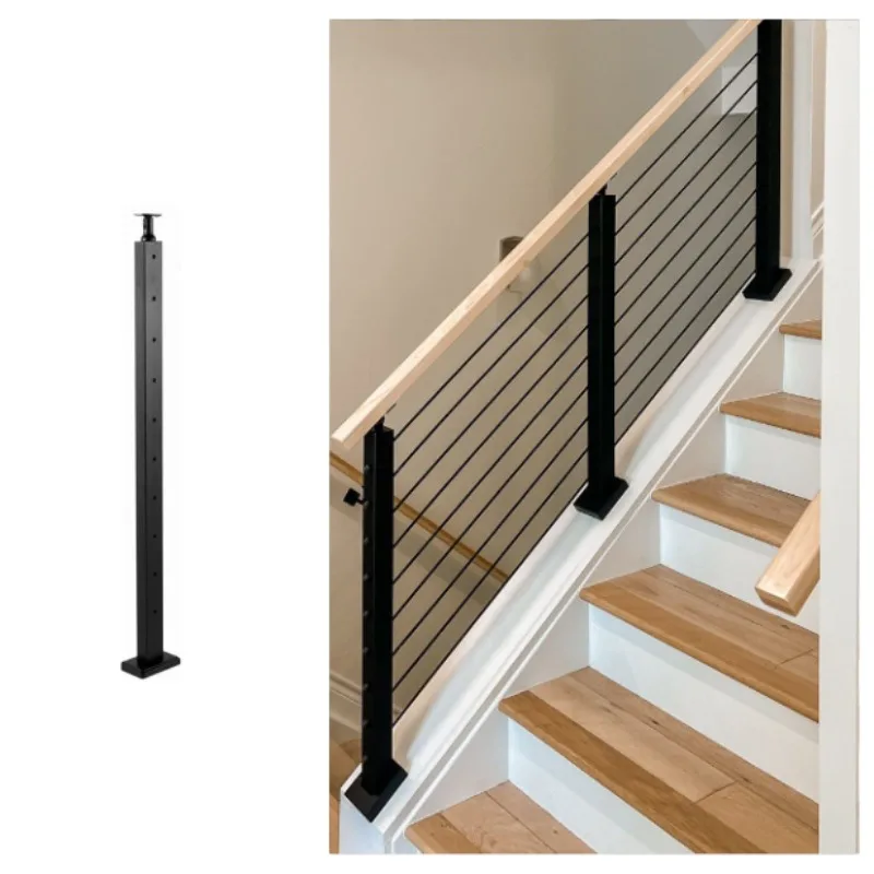 Stainless steel cable railing black stair ramp column invisible adjustable angle handrail
