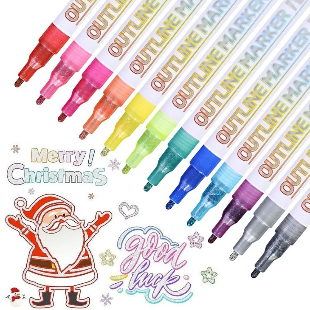 

Multicolour Marker Pen Metallic Paint Shimmer Outline Highlighter Outline Marker Double Line Durable Metallic Paint Marker