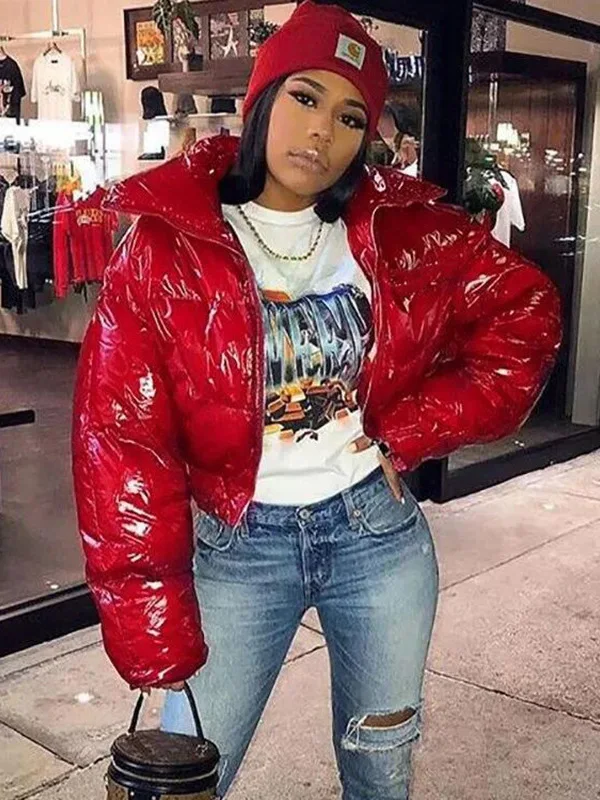 Cappotto invernale sottile in pelle a specchio di grandi dimensioni Jaet da donna in puro colore a specchio Street Sle, vestibilità casual